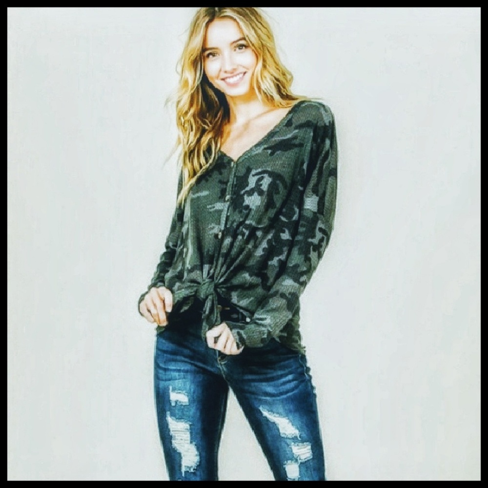 Camo, Thermal Front Tie Top, NWT - Picture 1 of 6